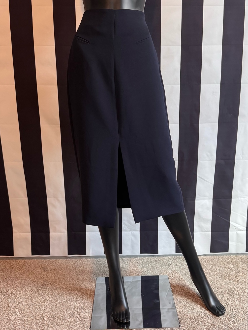 Ted Baker Navy Midi Pencil Skirt with Front Vent